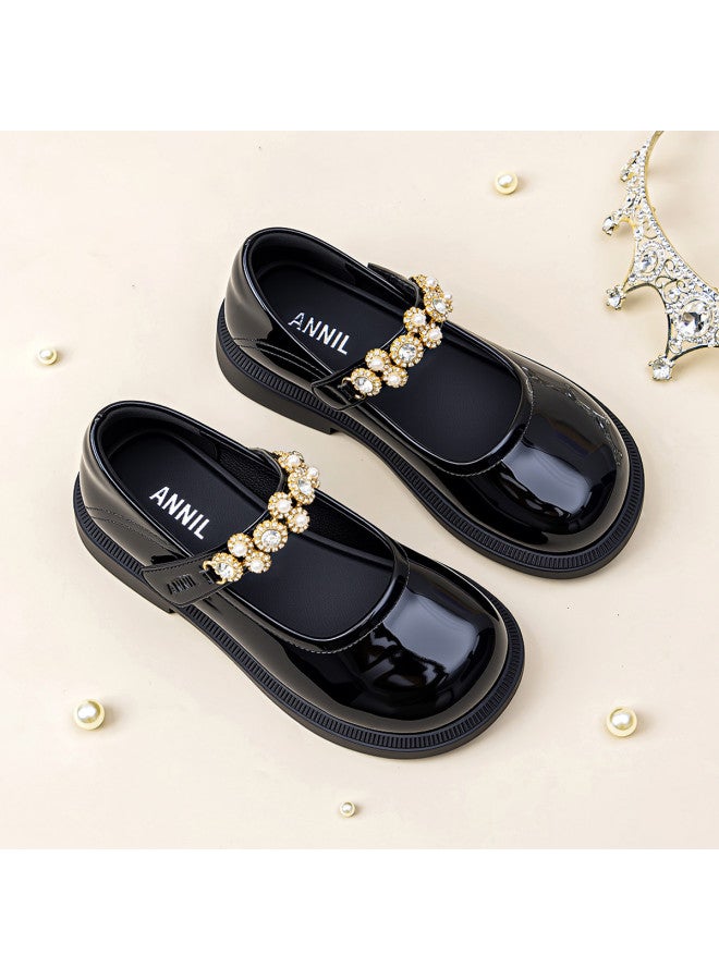 Annil Girl's Princess Shoes With Rhinestones, Children's Leather Mary Jane Flats, Low-cut Single Shoes, New Autumn Style For Big Kids, British-inspired - Image 3
