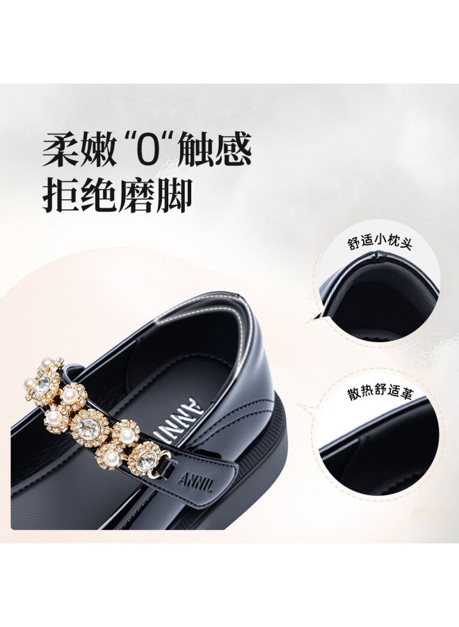 Annil Girl's Princess Shoes With Rhinestones, Children's Leather Mary Jane Flats, Low-cut Single Shoes, New Autumn Style For Big Kids, British-inspired - Image 5