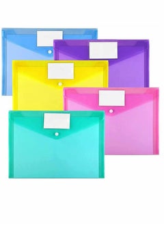 Y&D 10 Packs Of Plastic Envelopes, A4 Transparent File Folders, Document Label Pockets And Snaps, Suitable For Work Office (5 Colors)  - Image 1