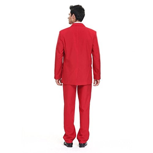 U LOOK UGLY TODAY Men's Party Suit Solid Color Prom Suit for Themed Party Events Clubbing Jacket with Tie Pants Red L - Image 3