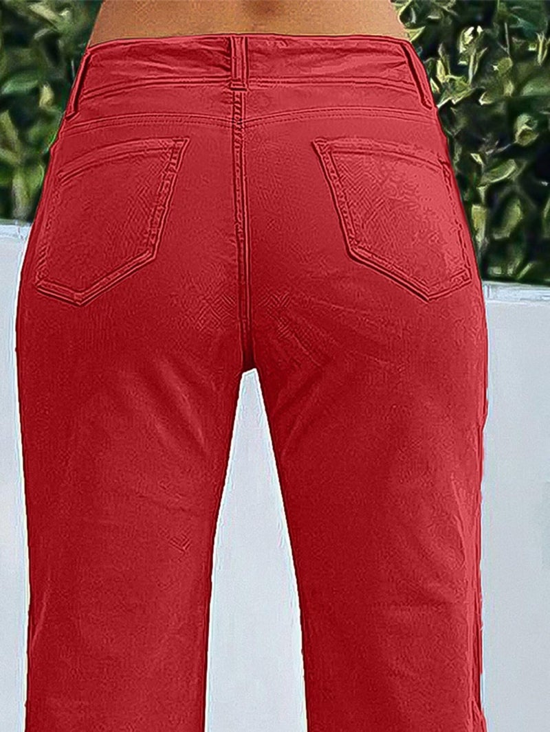 Flamingals Women's Wide Leg Pants for Women Mid Waist Dress Flare Straight Leg Corduroy Pants Workout Jeans Trendy Red L - Image 5