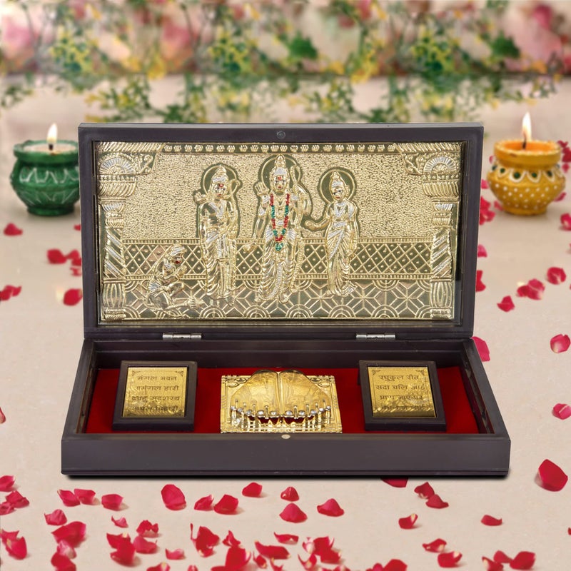 INTERNATIONAL GIFT تمثال رام داربار المغطى بالذهب من INTERNATIONAL GIFT® مع تشاران بادوكا | صندوق صلاة تعبدي (13 سم ارتفاع × 21 سم عرض × 11.5 سم طول) هدايا | معبد بوجا | ديكور منزلي - Image 5