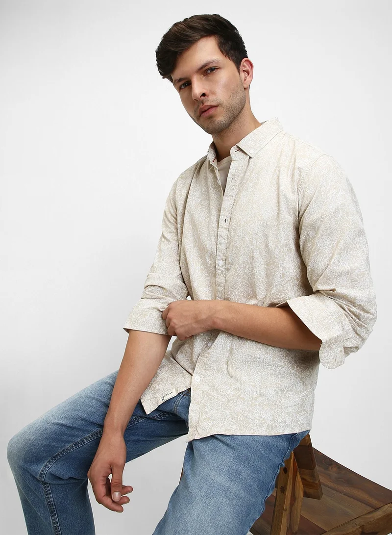 Dennis Lingo Khaki Casual Shirt for Men - Slim Fit, Cotton