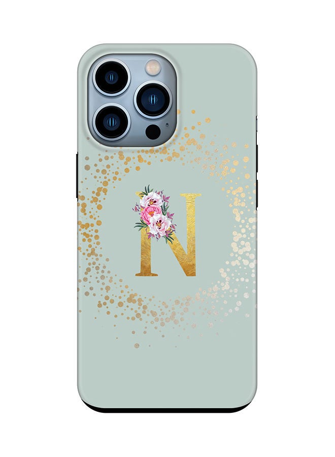 Stylizedd Monogram Tough Series for Apple iPhone 13 Pro Custom Initials Floral Pattern Tough Pro Dual Layer hybrid PC inner TPU protection Alphabet- N (Light Green) - Image 1
