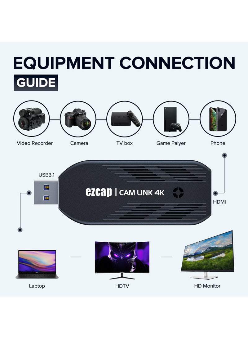 SYOSI - 4K Video Capture Card, Cam Link HDMI to USB 3.0, Full HD 4K30/1080p120, Low-Latency Capture for Gaming, Streaming, Live Broadcast, Online Teaching, Conference - Image 1
