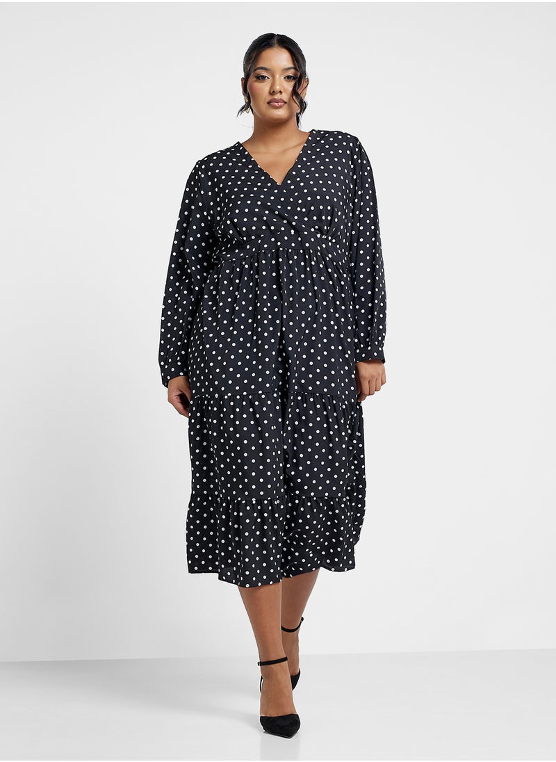 Ginger Plus Polka Dot Fit N Flare Tiered Midi Dress  - Image 1