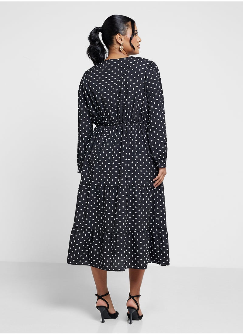 Ginger Plus Polka Dot Fit N Flare Tiered Midi Dress  - Image 2