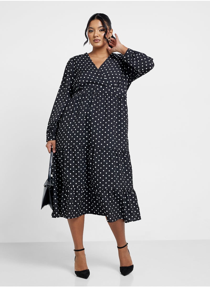 Ginger Plus Polka Dot Fit N Flare Tiered Midi Dress  - Image 4