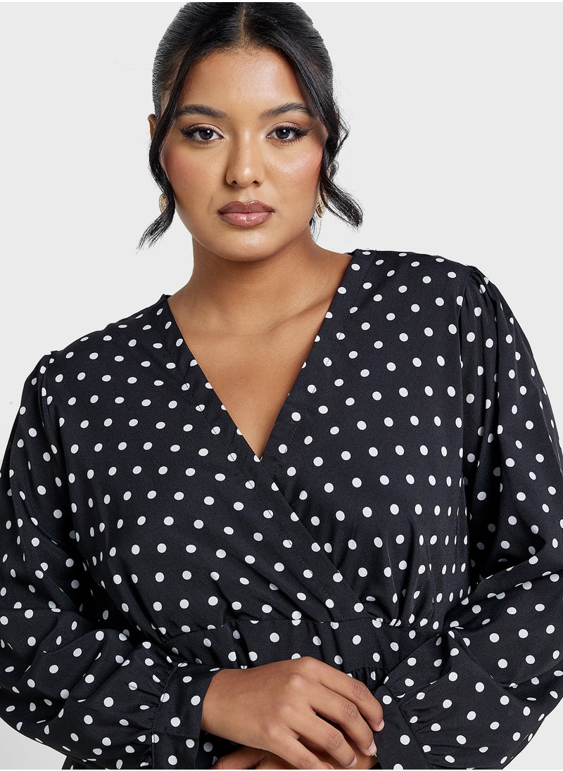 Ginger Plus Polka Dot Fit N Flare Tiered Midi Dress  - Image 3