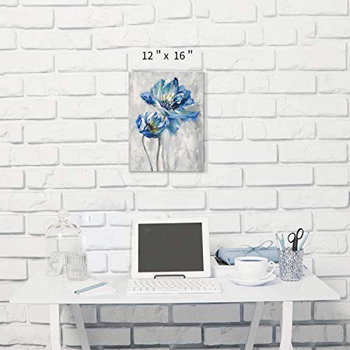 Hardy Gallery Flower Artwork Canvas Wall Art: Abstract Bright Blue Lotus Floral Picture Giclee Print on Canvas for Bathroom (12” x 16” x 1 Panel) - Image 2
