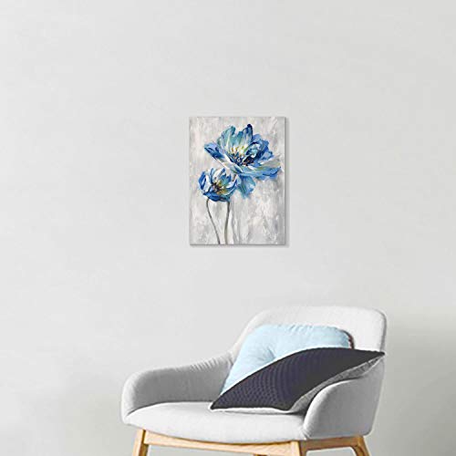 Hardy Gallery Flower Artwork Canvas Wall Art: Abstract Bright Blue Lotus Floral Picture Giclee Print on Canvas for Bathroom (12” x 16” x 1 Panel) - Image 5