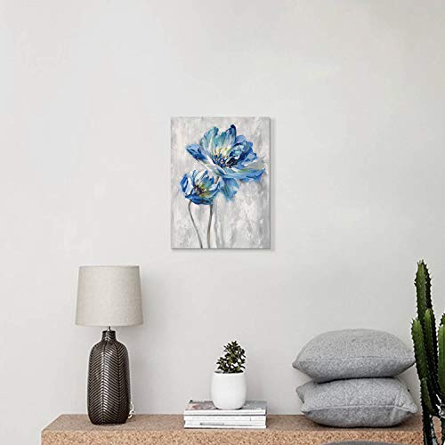Hardy Gallery Flower Artwork Canvas Wall Art: Abstract Bright Blue Lotus Floral Picture Giclee Print on Canvas for Bathroom (12” x 16” x 1 Panel) - Image 3