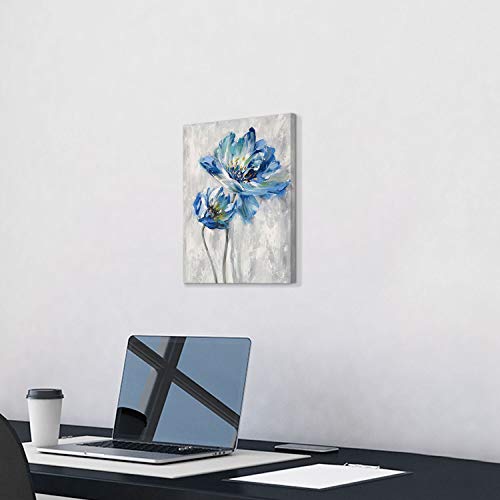 Hardy Gallery Flower Artwork Canvas Wall Art: Abstract Bright Blue Lotus Floral Picture Giclee Print on Canvas for Bathroom (12” x 16” x 1 Panel) - Image 4