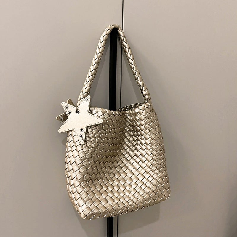 Hand-Woven Bag, Bucket Bag, Fashionable Handbag, High-End Niche Design Shoulder Bag, Casual Lazy Style Women'S Bag - Image 2