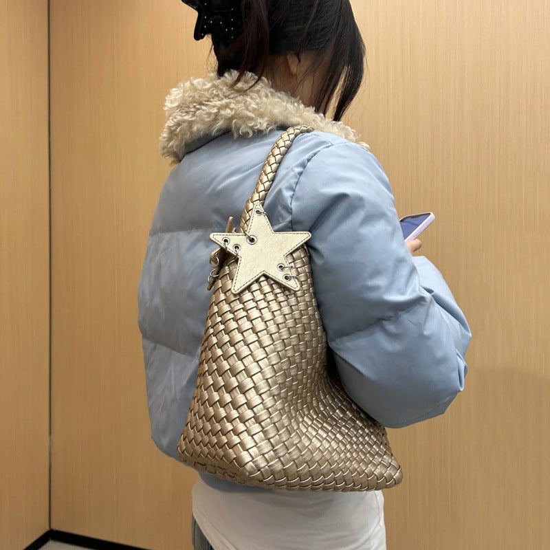 Hand-Woven Bag, Bucket Bag, Fashionable Handbag, High-End Niche Design Shoulder Bag, Casual Lazy Style Women'S Bag - Image 3
