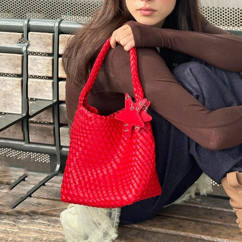 Hand-Woven Bag, Bucket Bag, Fashionable Handbag, High-End Niche Design Shoulder Bag, Casual Lazy Style Women'S Bag - Image 4