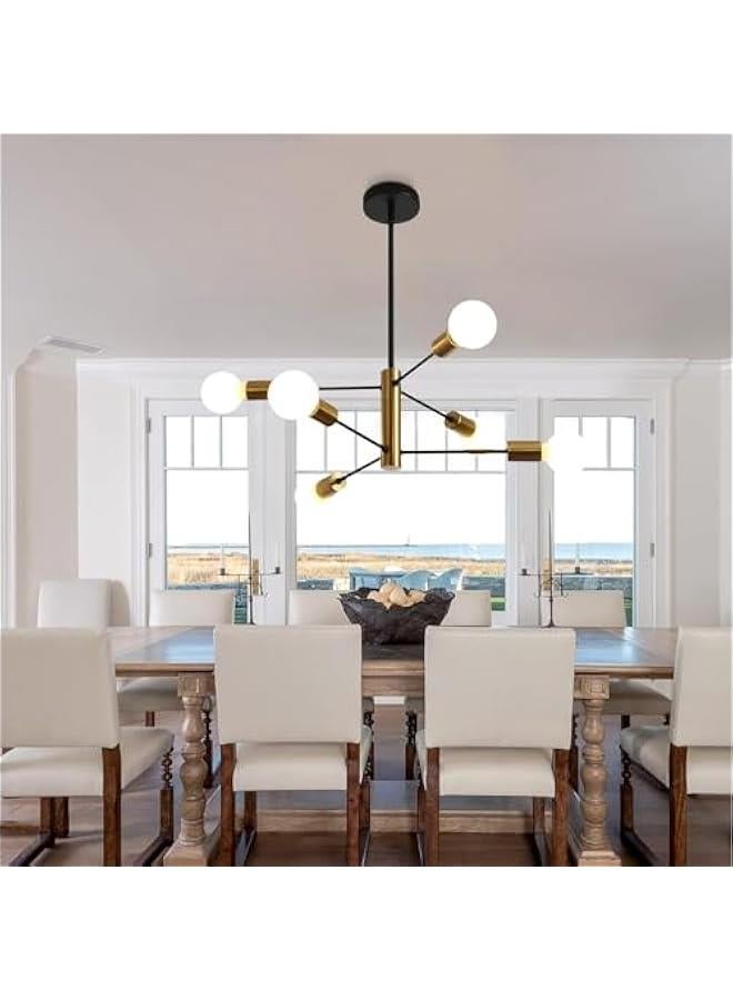 هوكور ثريا سقف عصرية 6 مصابيح من ار سي كو، سبوتنيك، تركيبات اضاءة للسقف، شبه مستوية ذهبية لغرفة النوم وغرفة المعيشة بدون مصباح، أسود - Image 1