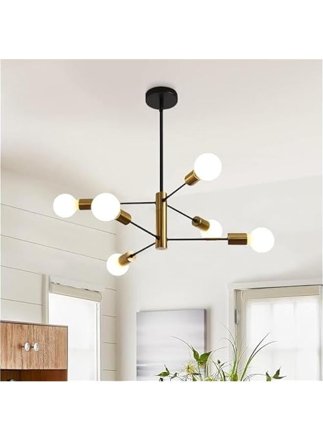 هوكور ثريا سقف عصرية 6 مصابيح من ار سي كو، سبوتنيك، تركيبات اضاءة للسقف، شبه مستوية ذهبية لغرفة النوم وغرفة المعيشة بدون مصباح، أسود - Image 2