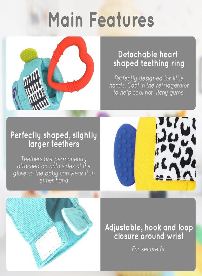 Gummee Glove Baby Teething Mitten With Detachable Toy - 3-9 Months - 100% Cotton Premium Glove With Silicone Heart Ring - Image 2
