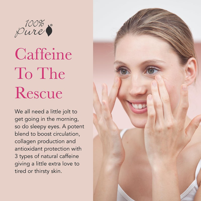 100 % Pure 100% PURE Coffee Bean Caffeine Eye Cream Refresh & Hydrate Under Eye Treatment Reduce Puffiness, Dark Circles, Wrinkles with Green Tea, Rose Hip, Vitamin E - Youthful Vibrant Eyes - Vegan - 1 oz - Image 2