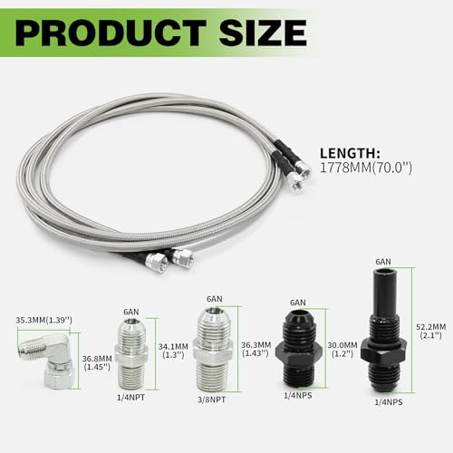 Yunnergo 70" Transmission Cooler Lines Kit with 6AN Hose Fitting Compatible with 6AN Transmission 4L80E TH350 TH400 4L60E 700R4 200-4R TR6060 AOD C5 - Image 2