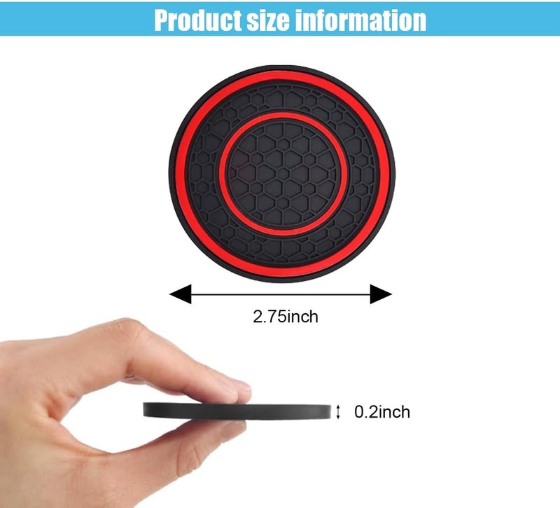 smilfuy 2PCS Car Cup Holder Coasters, 2.75 Inch Auto Non-Slip Anti Dust Cup Mats, Console Cup Holder Insert Coaster Auto Insulated Mats, Universal Interior Accessories for Most Cars (Red) - Image 2