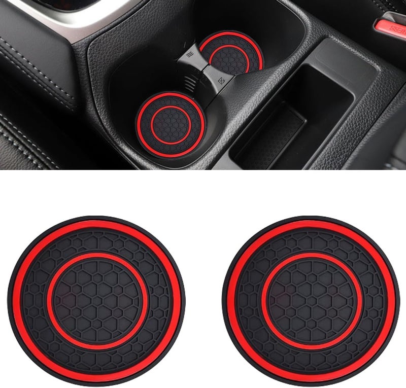 smilfuy 2PCS Car Cup Holder Coasters, 2.75 Inch Auto Non-Slip Anti Dust Cup Mats, Console Cup Holder Insert Coaster Auto Insulated Mats, Universal Interior Accessories for Most Cars (Red) - Image 1