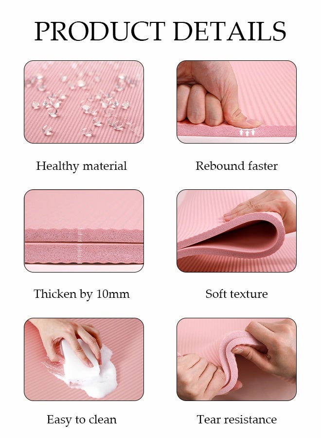 DUNISO 10mm Anti-Slip Yoga Mat，Anti-Tear Exercise Mat for Men & Women， Knees Supportive Exercise Mat，for Home Yoga, Pilates, Stretching, Floor & Fitness Workouts，185*61cm，Pink  - Image 3