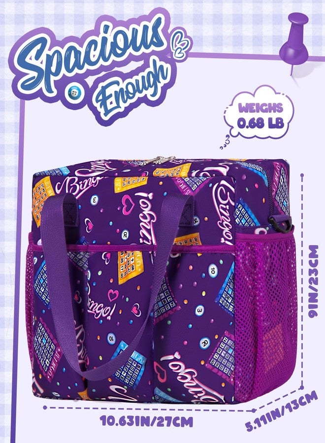 FOKDUVB Purple Bingo Bag with Pockets for Bingo Accessories Bingo Tote for Bingo Game Items Equipment Bingo Dauber Bag for Bingo Markers Bingo Bags for Women Casino Bingo Gift Ideas Bingo Prizes for Seniors - Image 4