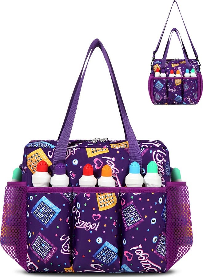 FOKDUVB Purple Bingo Bag with Pockets for Bingo Accessories Bingo Tote for Bingo Game Items Equipment Bingo Dauber Bag for Bingo Markers Bingo Bags for Women Casino Bingo Gift Ideas Bingo Prizes for Seniors - Image 1