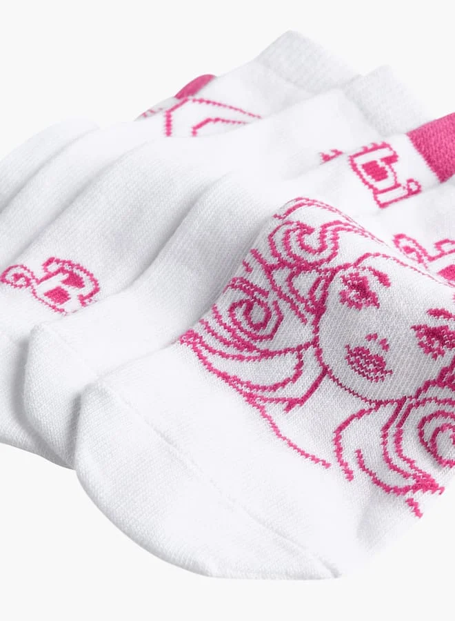 Barbie Girls Print Non-Terry Ankle Length Socks - Set of 5