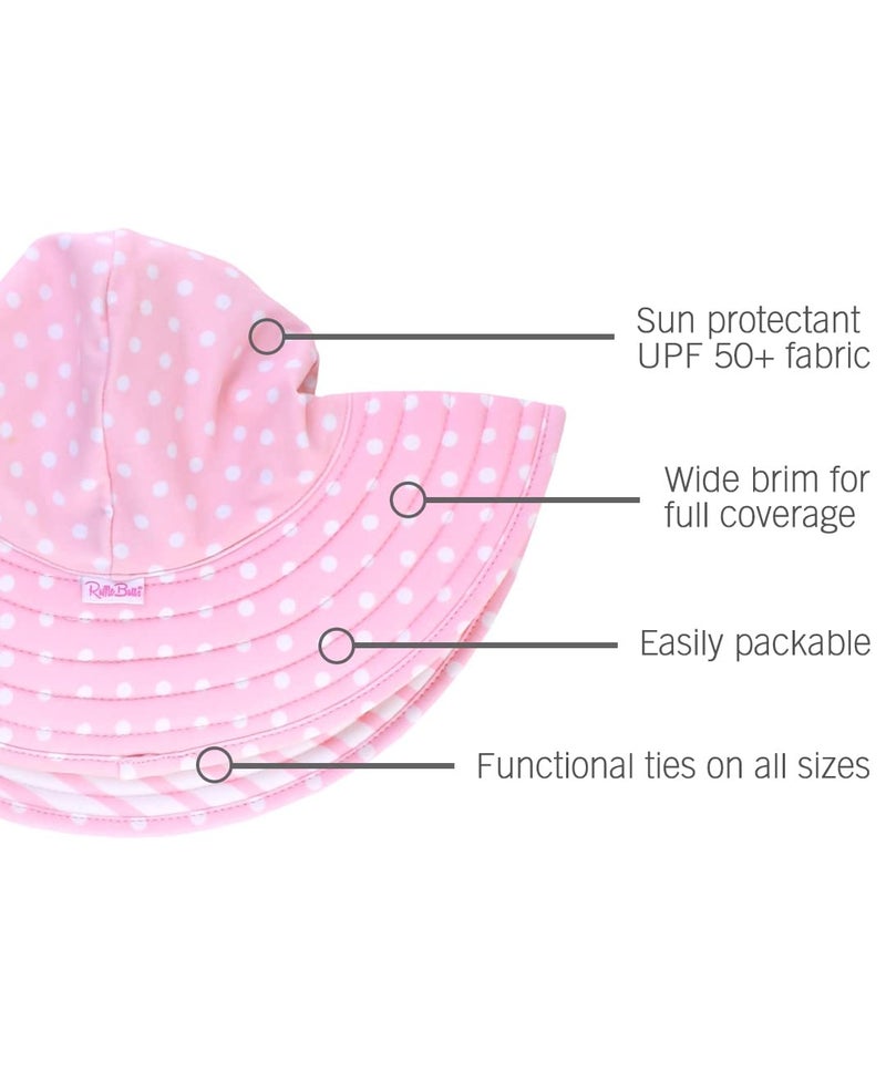 RuffleButtsÂ® Baby/Toddler Girls UPF 50+ Sun Protective Wide Brim Swimwear Sun Hat - Pink Polka Dot, 12m-2T - Image 4