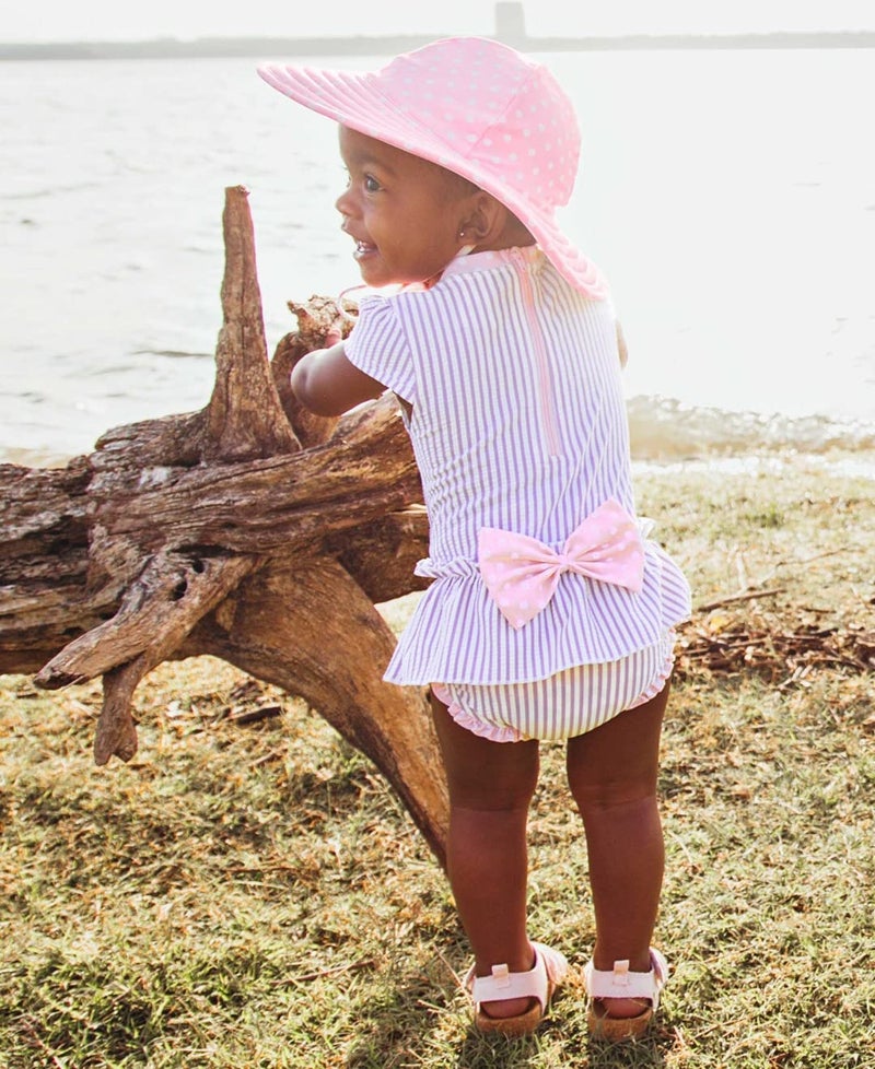 RuffleButtsÂ® Baby/Toddler Girls UPF 50+ Sun Protective Wide Brim Swimwear Sun Hat - Pink Polka Dot, 12m-2T - Image 3