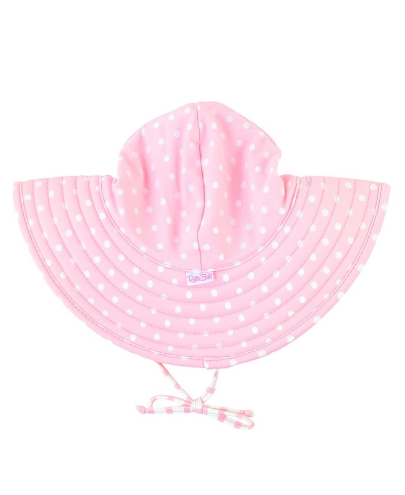 RuffleButtsÂ® Baby/Toddler Girls UPF 50+ Sun Protective Wide Brim Swimwear Sun Hat - Pink Polka Dot, 12m-2T - Image 1