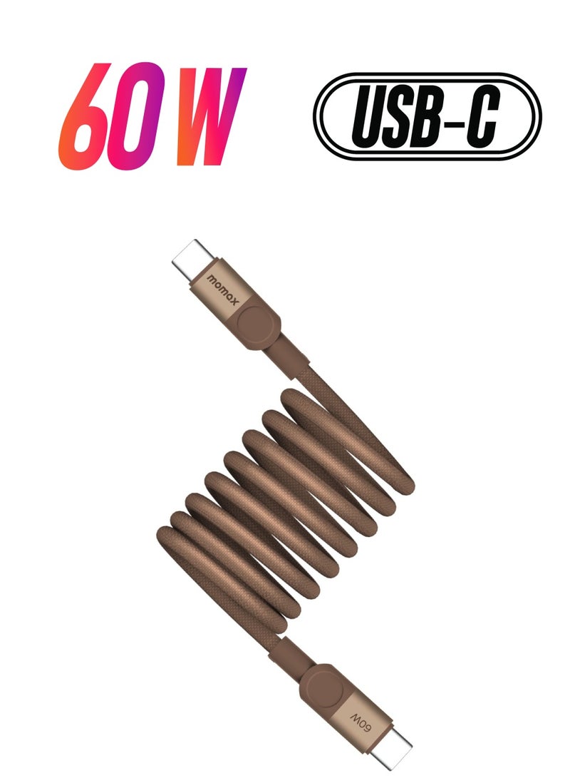 Momax Mag Link 60W QC 3.0 (2 Meter) USB-C to USB-C Fast Charging Magnetic Cable - Desert Titanium - Image 1