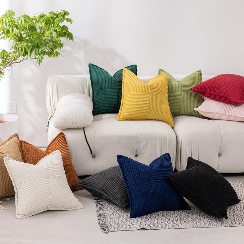 Puncuntex Navy Blue Throw Pillow Covers 18Ã—18 Inches Set of 2 Corduroy Boho Decorative Soft Square Striped Cushion Covers for Couch Sofa Living Room 45Ã—45CM - Image 4