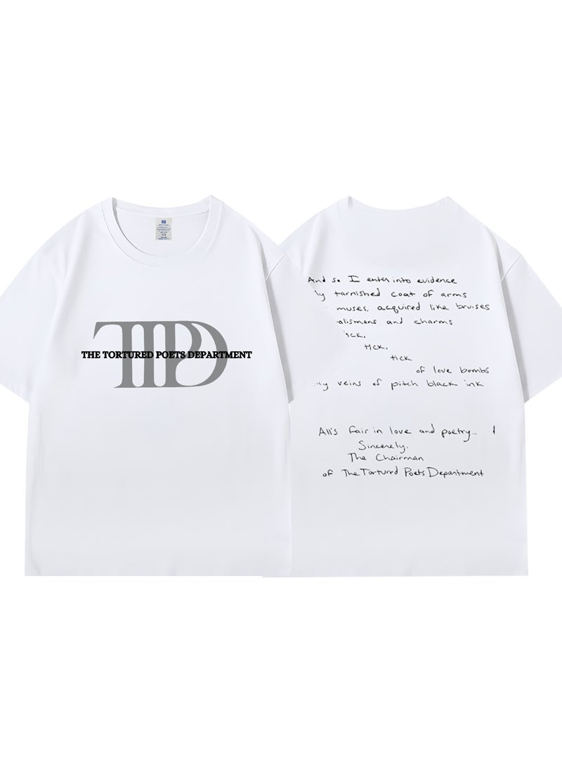 Generic - Taylor Swift Tshirt Tour Merchandise Eras Tour Short Sleeve round Neck Loose Fit Youthful Wool Blend Casual Abstract Pattern Tshirt TTPD 2 white - Image 1
