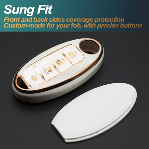FEYOUN Key Fob Cover Compatible with Nissan Altima Armada GT-R Sentra Versa Infiniti Q50 Smart 4 Buttons TPU Remote Keyless Key Fob Case Protection Shell Accessories, White - Image 3