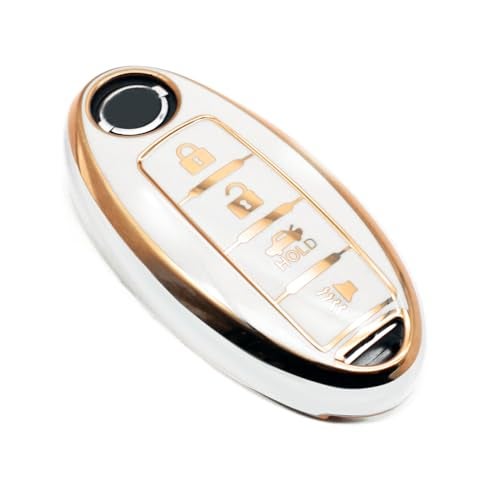 FEYOUN Key Fob Cover Compatible with Nissan Altima Armada GT-R Sentra Versa Infiniti Q50 Smart 4 Buttons TPU Remote Keyless Key Fob Case Protection Shell Accessories, White - Image 1