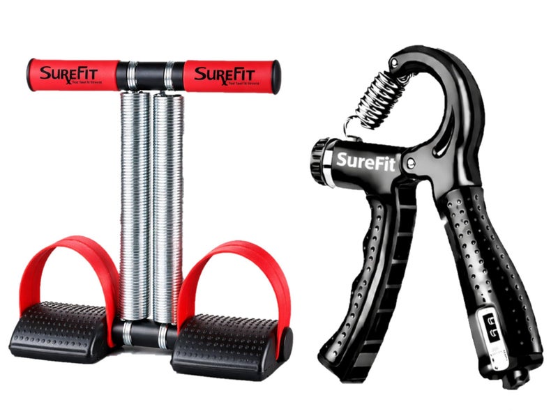 SUREFIT Double Spring Tummy Trimmer with Hand Grip Strengthener with Digital Counter (5-60 kg Adjustable) | Home Gym Equipment for Abs Workout, Belly Fat Loss, Chest Expander & Forearm Strength - Image 1