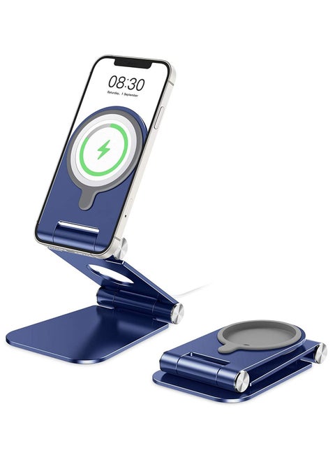 MagSafe Charger Stand, Foldable Aluminum Mobile Phone Stand Holder for Magsafe Charger Compatible with iPhone 12/12 Pro/ 12 Mini/ 12 Pro Max, MagSafe Charger Not Included, Blue