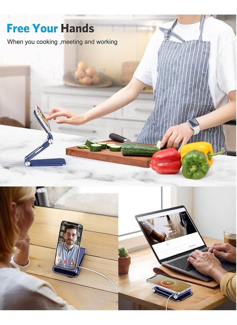 MagSafe Charger Stand, Foldable Aluminum Mobile Phone Stand Holder for Magsafe Charger Compatible with iPhone 12/12 Pro/ 12 Mini/ 12 Pro Max, MagSafe Charger Not Included, Blue