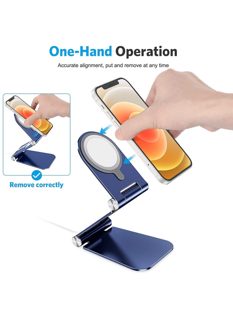 MagSafe Charger Stand, Foldable Aluminum Mobile Phone Stand Holder for Magsafe Charger Compatible with iPhone 12/12 Pro/ 12 Mini/ 12 Pro Max, MagSafe Charger Not Included, Blue