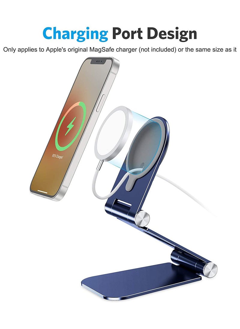 MagSafe Charger Stand, Foldable Aluminum Mobile Phone Stand Holder for Magsafe Charger Compatible with iPhone 12/12 Pro/ 12 Mini/ 12 Pro Max, MagSafe Charger Not Included, Blue
