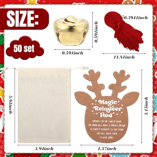 SilTriangle 50 Pcs Magic Reindeer Food Bags Christmas Cotton Treat Drawstring Bags with Gift Tags Bells and Ribbons Reusable Reindeer Food Kit for Candy Goodie Cookie Snack Gift Wrapping - Image 3