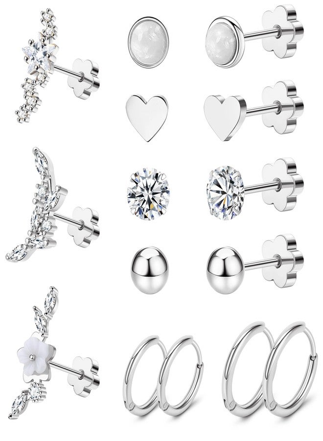 MJust Hypoallergenic Surgical Steel Earrings for Women & Men– Flat Back Studs & Hoops Earrings Set for Sensitive Ears, Screwback Cartilage Earrings for Cartilage (Silvery) - Image 1