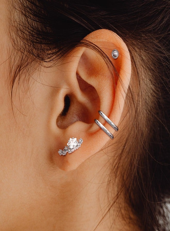 MJust Hypoallergenic Surgical Steel Earrings for Women & Men– Flat Back Studs & Hoops Earrings Set for Sensitive Ears, Screwback Cartilage Earrings for Cartilage (Silvery) - Image 4