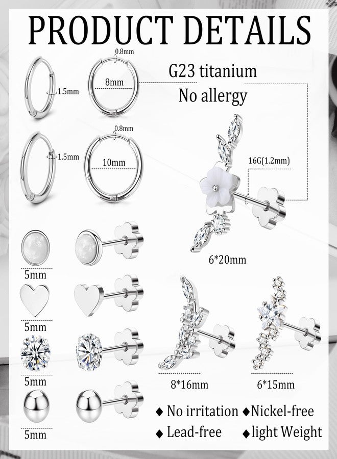 MJust Hypoallergenic Surgical Steel Earrings for Women & Men– Flat Back Studs & Hoops Earrings Set for Sensitive Ears, Screwback Cartilage Earrings for Cartilage (Silvery) - Image 2