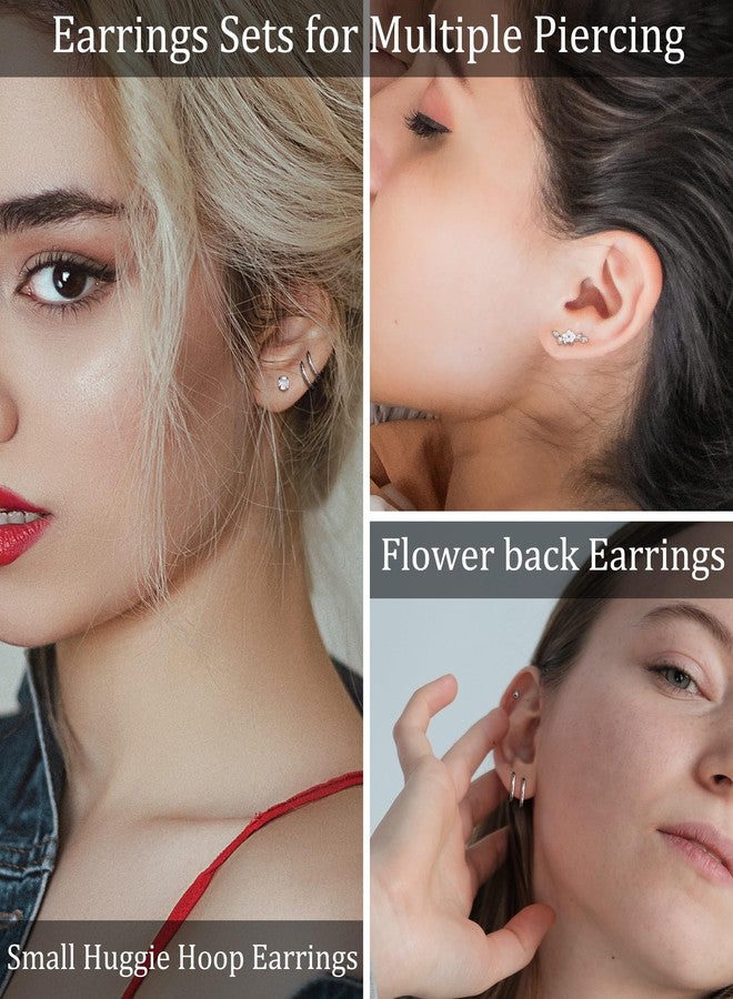 MJust Hypoallergenic Surgical Steel Earrings for Women & Men– Flat Back Studs & Hoops Earrings Set for Sensitive Ears, Screwback Cartilage Earrings for Cartilage (Silvery) - Image 3