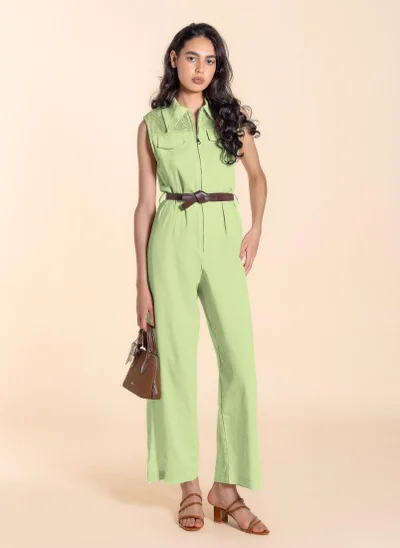 SHAPES DETAILED JUMPSUIT WITH BELT